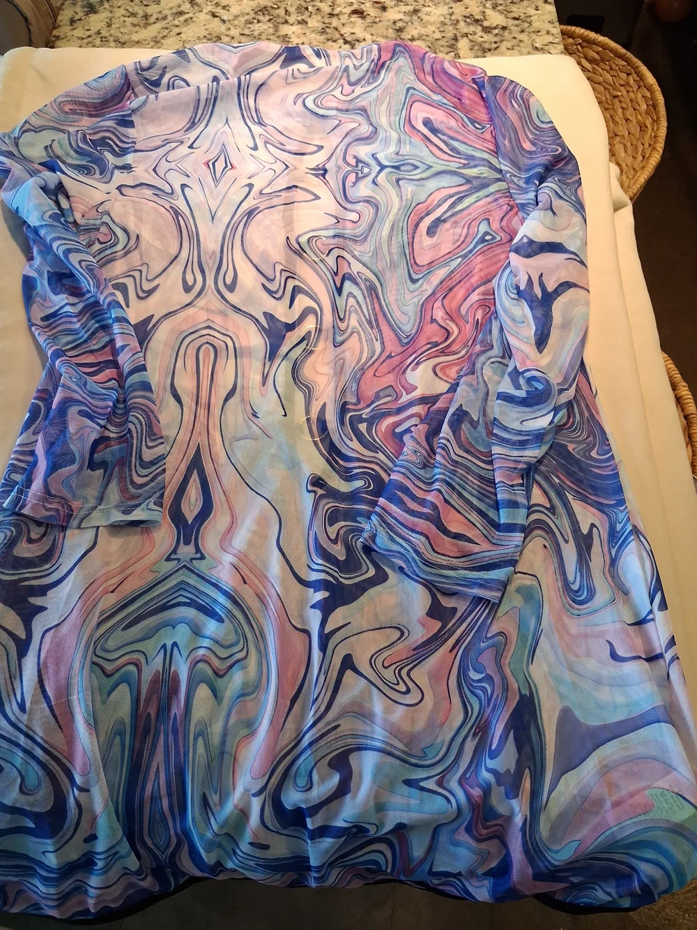 Sheer Marble-Print Swim Coverup in Blue & Pink - Picture 2 of 3